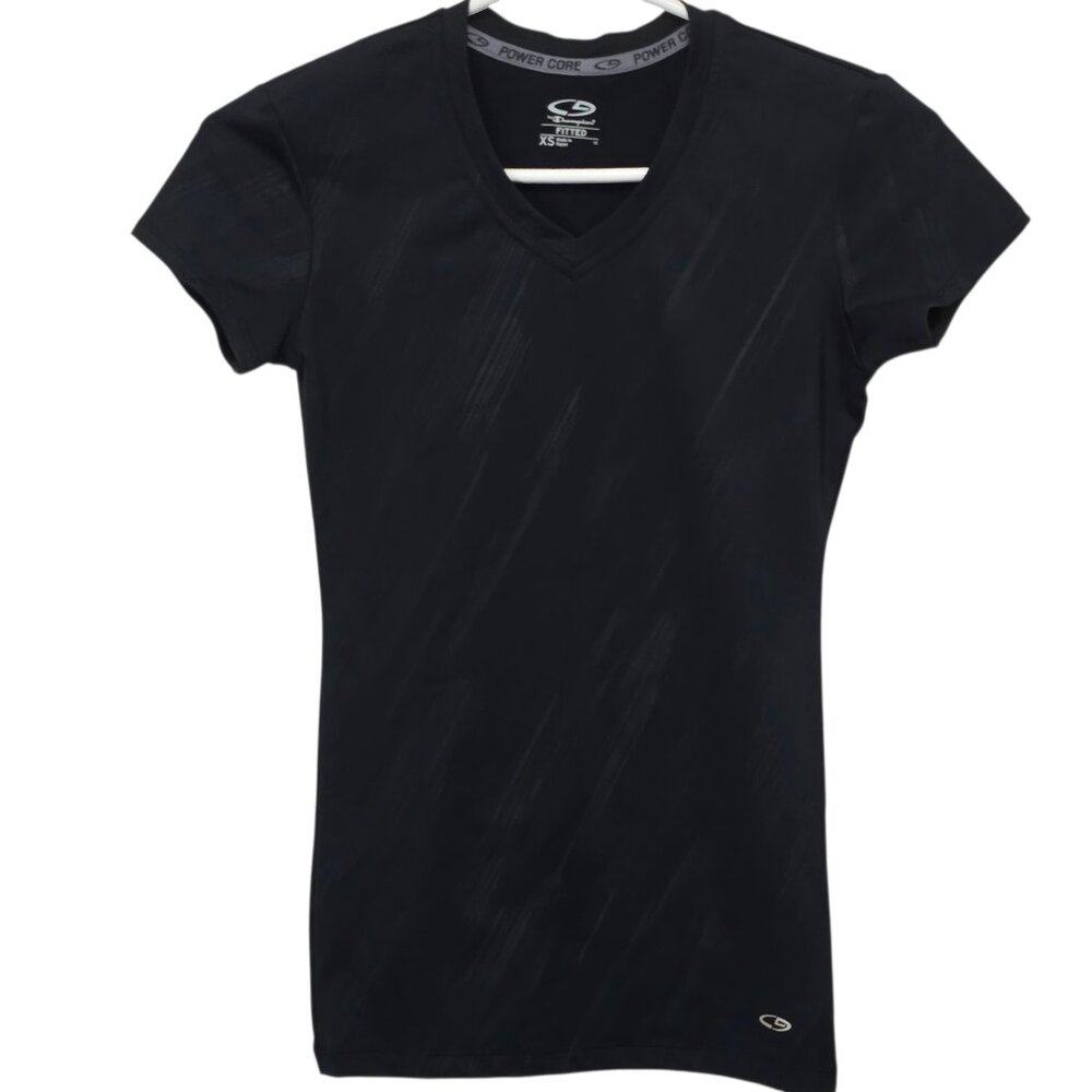Champion Power Core Black & Grey Fitted V-neck Short Sleeve T-Shirt Size XS